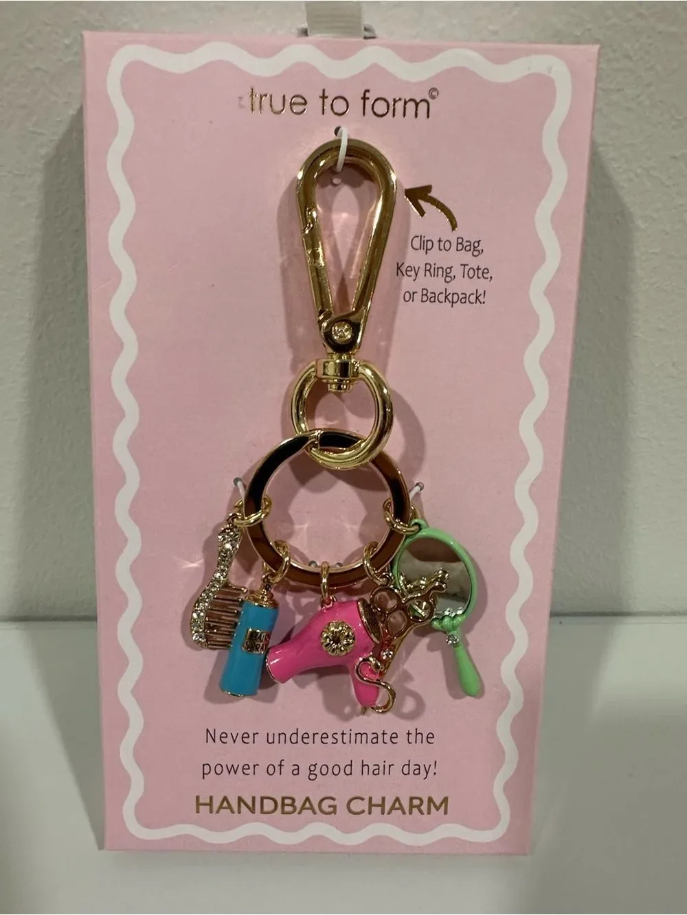 true to form Gold Tone Enamel Hair Dresser Stylist Bag Keychain Charm
